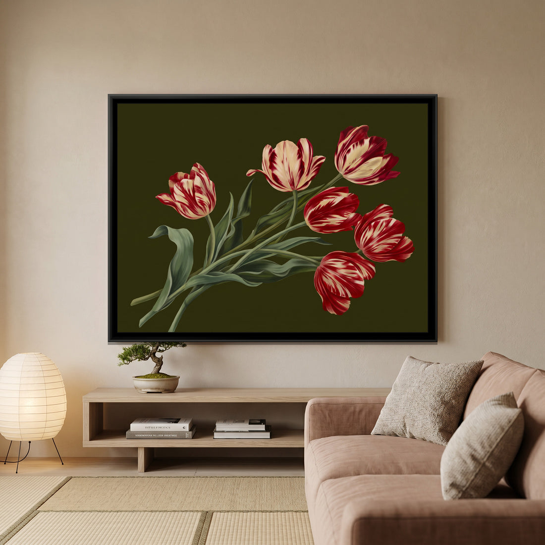 A Kolorkaari canvas in a floater frame, in a room
