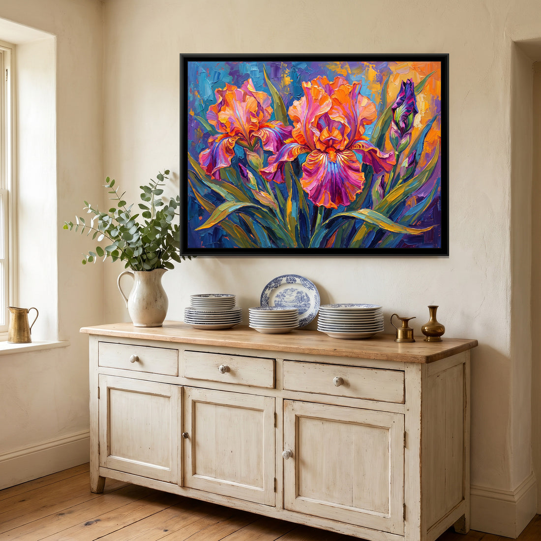 A Kolorkaari canvas in a floater frame, in a room
