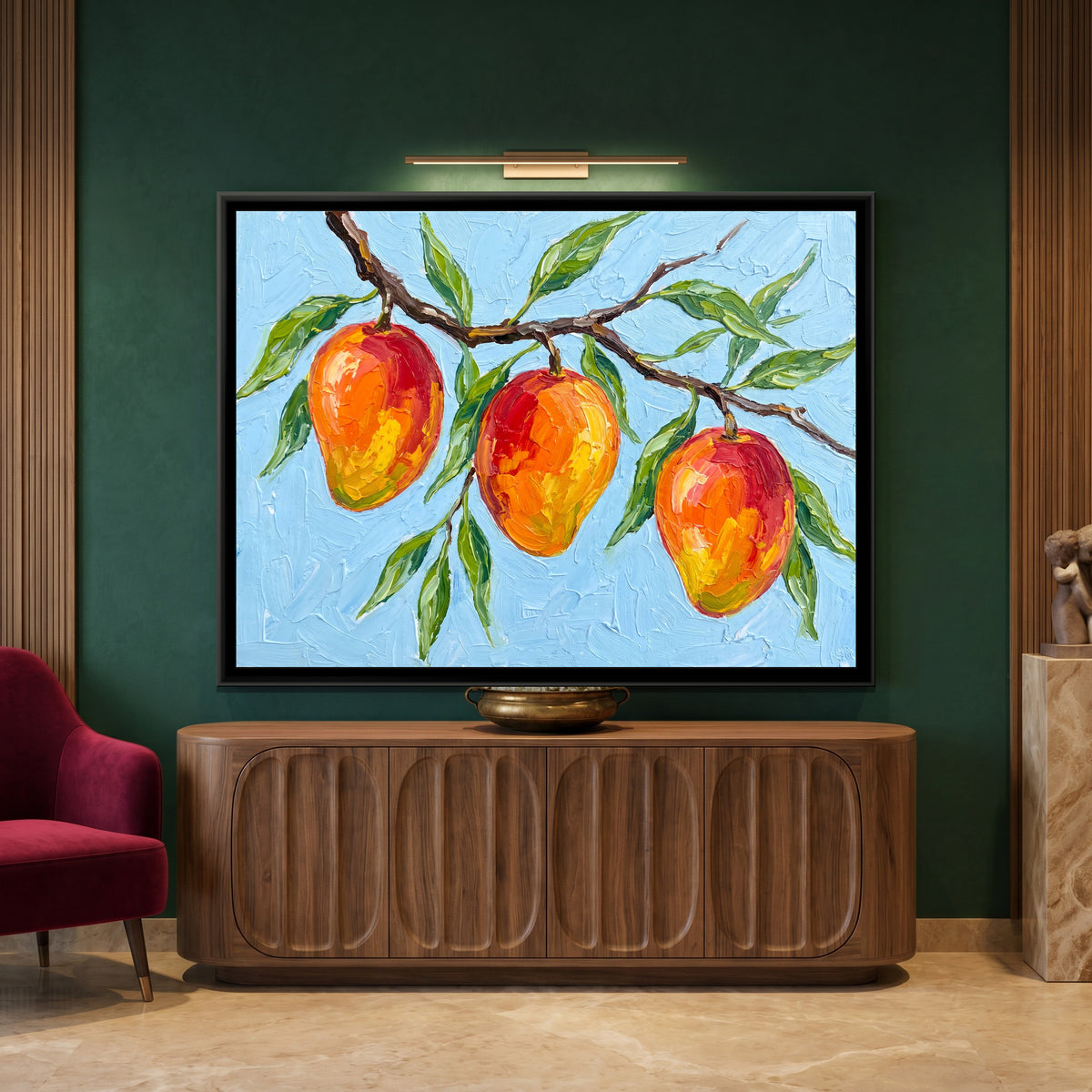 Summer Mangoes - canvas art shown in a styled room