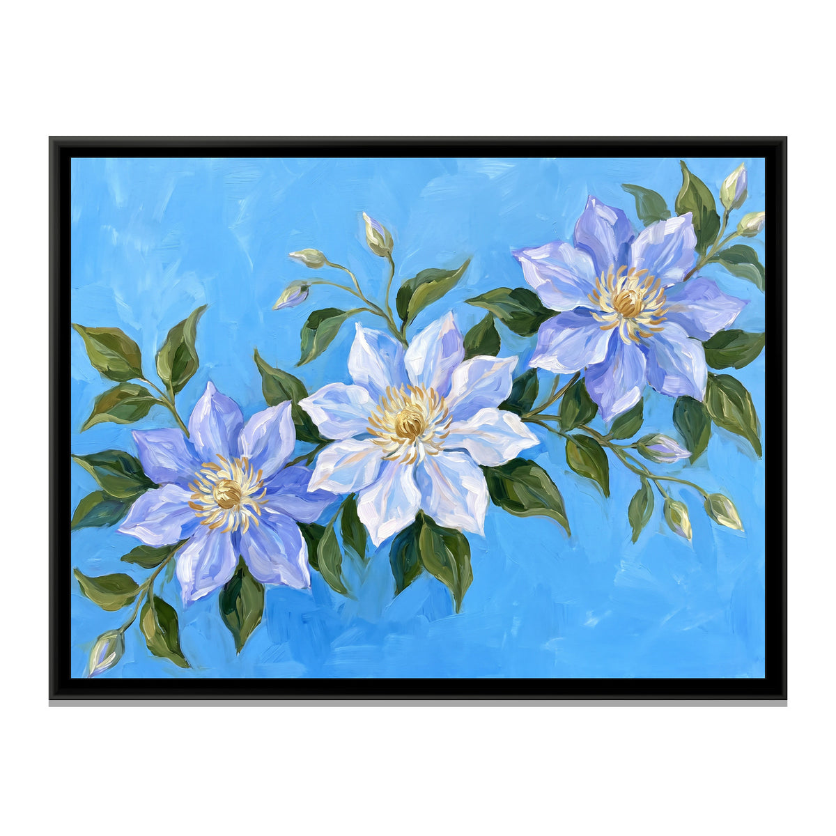 Azure Clematis Cascade - framed canvas print, front view