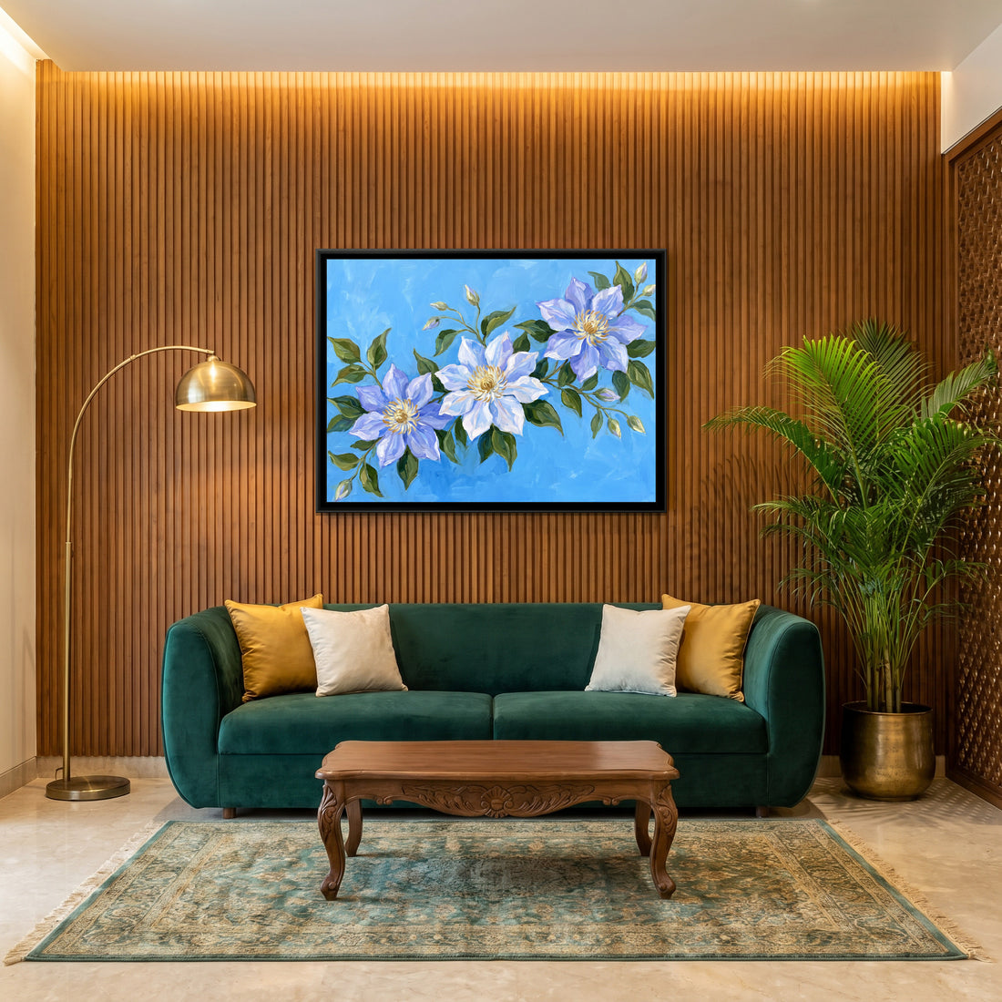 A Kolorkaari canvas in a floater frame, in a room