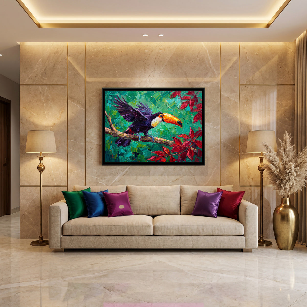 Canopy Awakening - canvas art shown in a second room setting