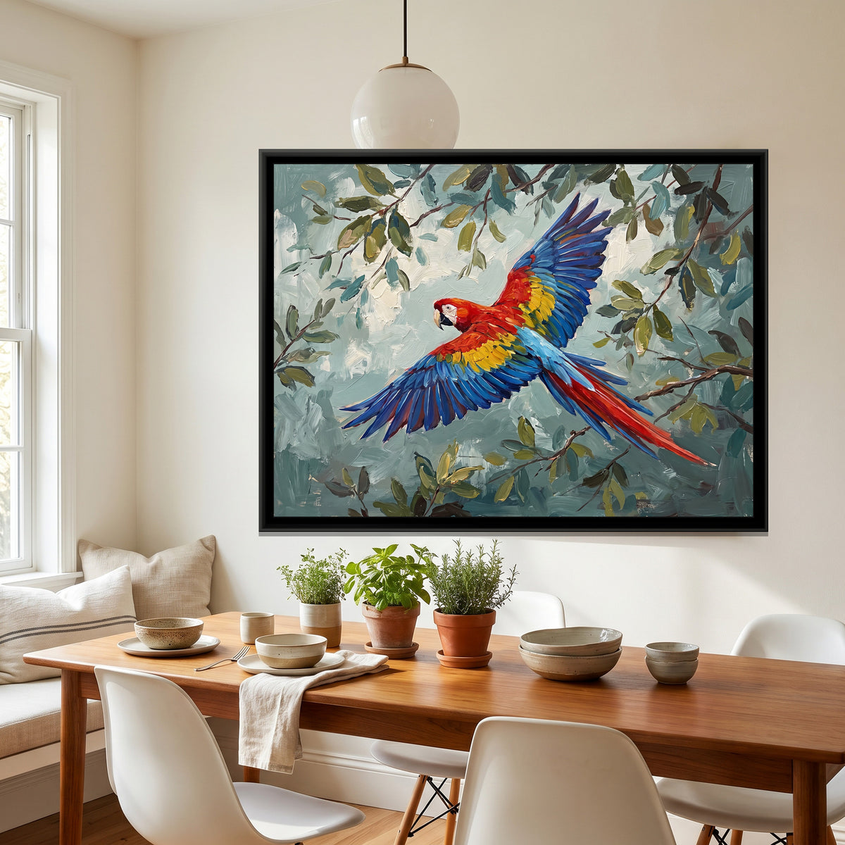 Scarlet Canopy Flight - canvas art shown in a second room setting