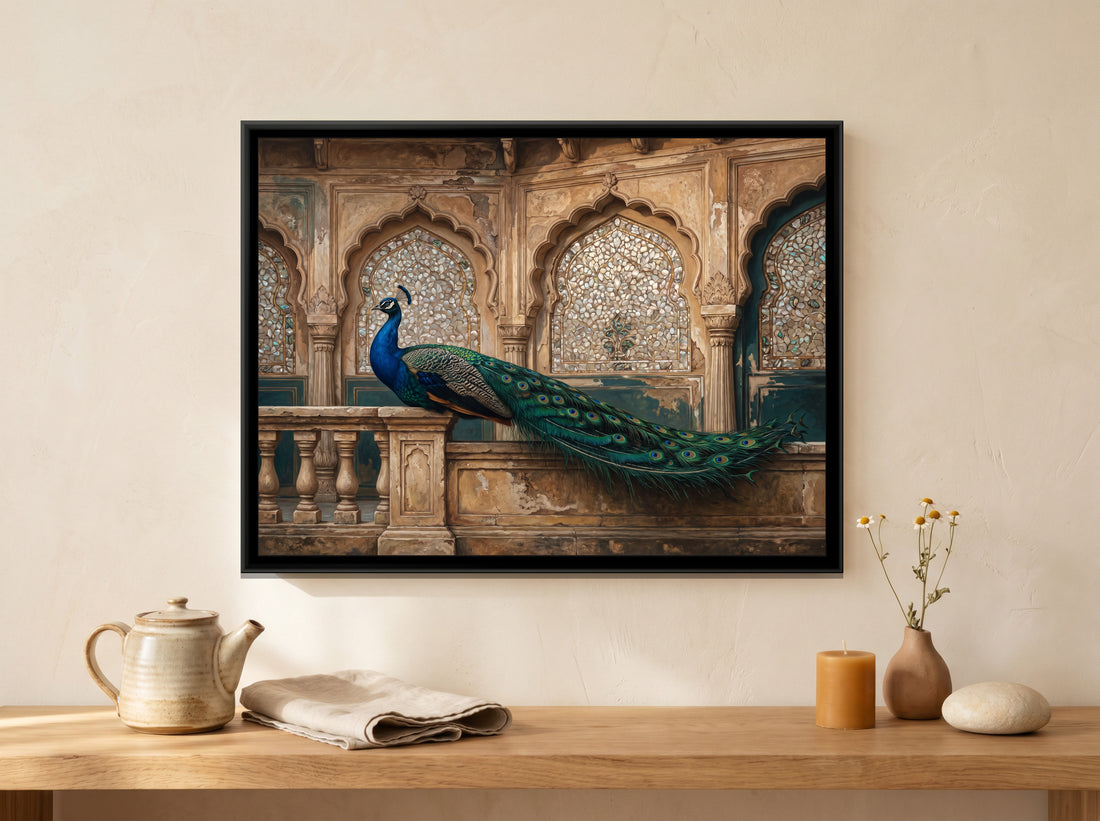 A Kolorkaari canvas in a floater frame, in a room