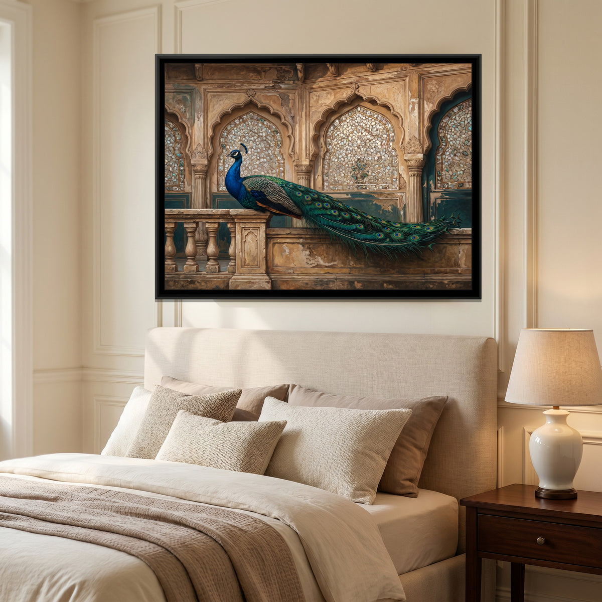 Royal Plumage by the Arch - canvas art shown in a second room setting