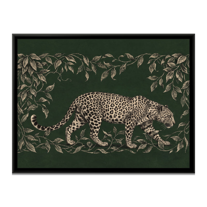 Prowling Leopard Amidst Vines - framed canvas print, front view