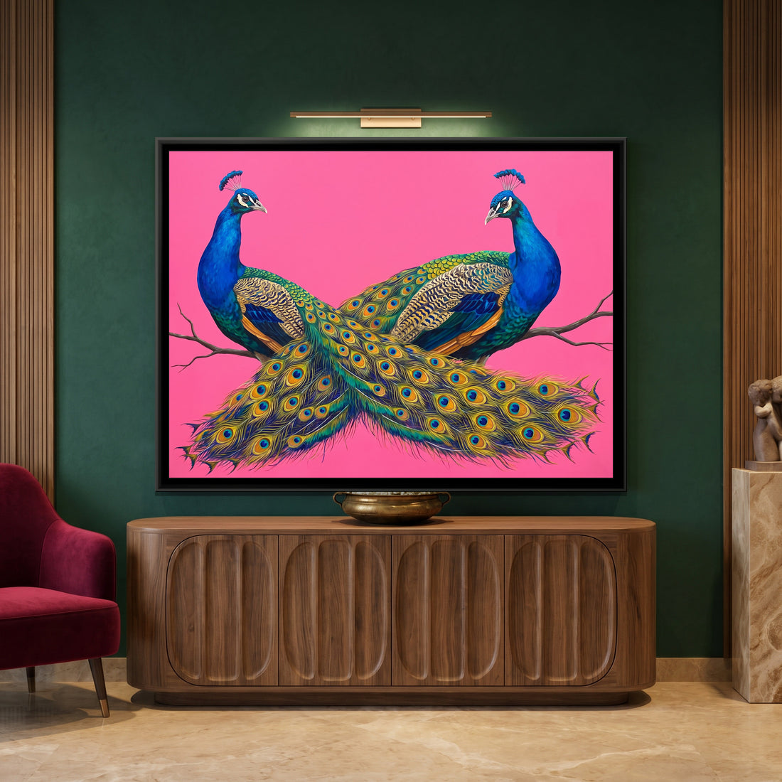 A Kolorkaari canvas in a floater frame, in a room