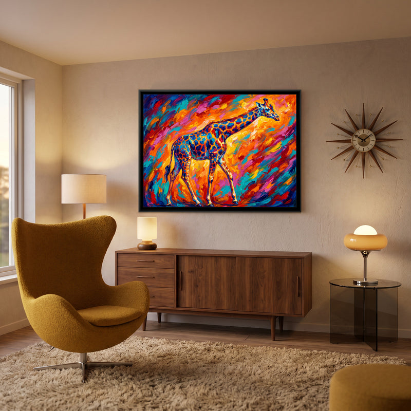 Prismatic Savannah Stride - canvas art shown in a second room setting