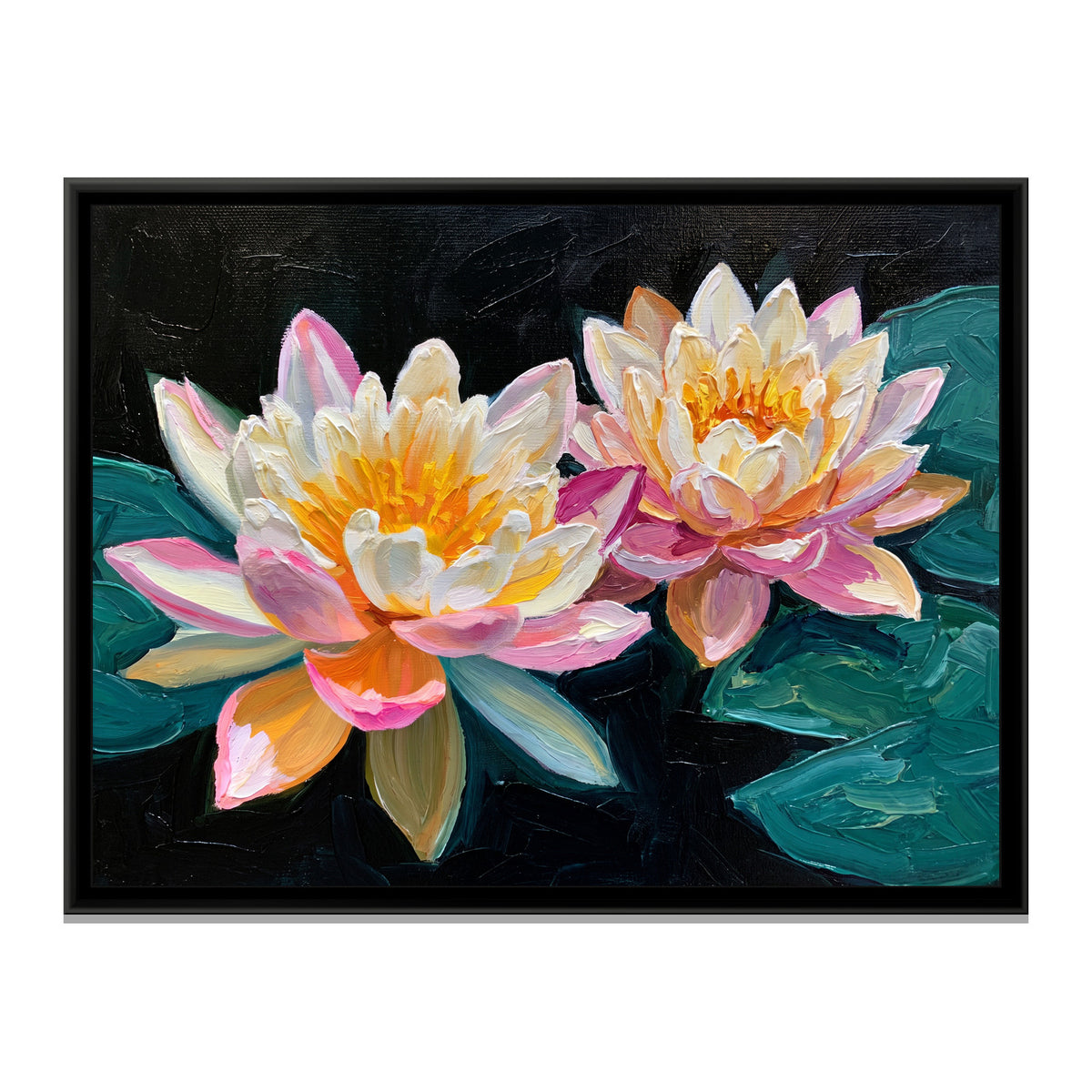 Radiant Lotus Blooms - framed canvas print, front view