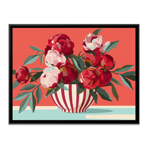 View 2 of Peonies in a Wide Striped Bowl
