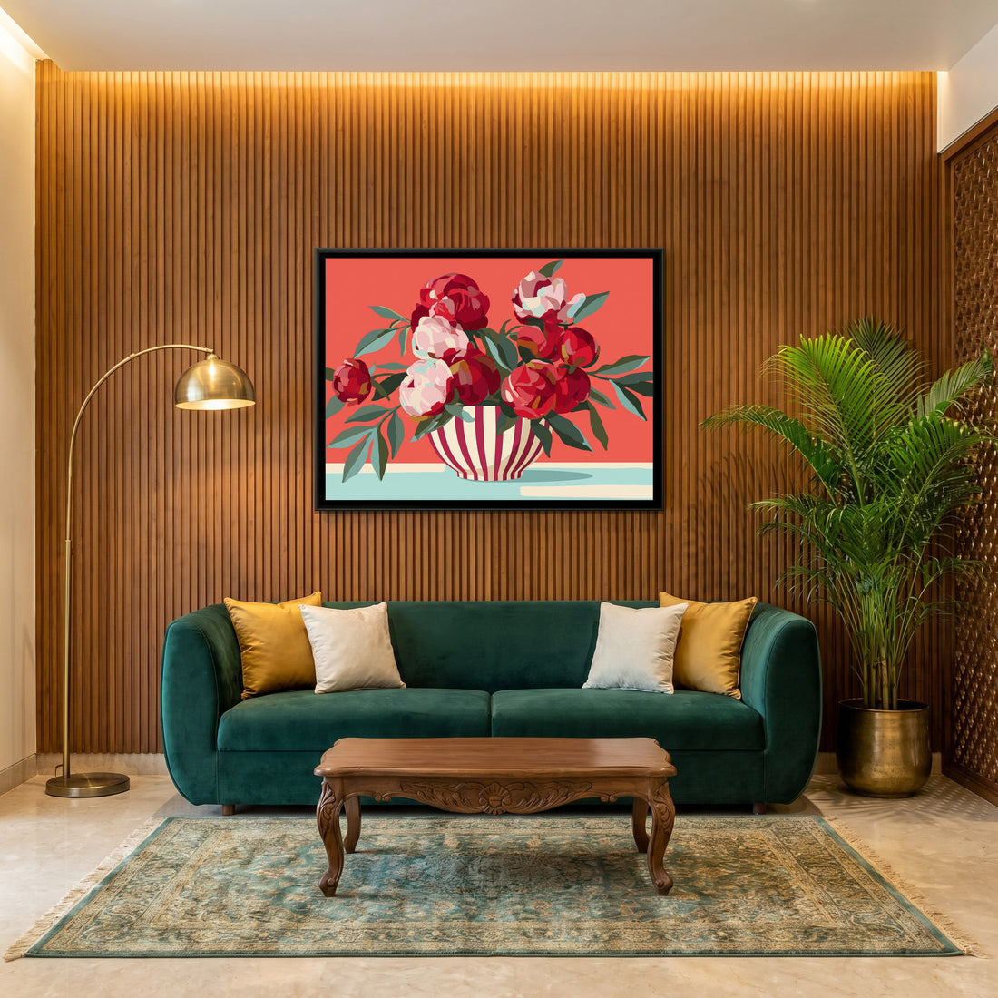 A Kolorkaari canvas in a floater frame, in a room