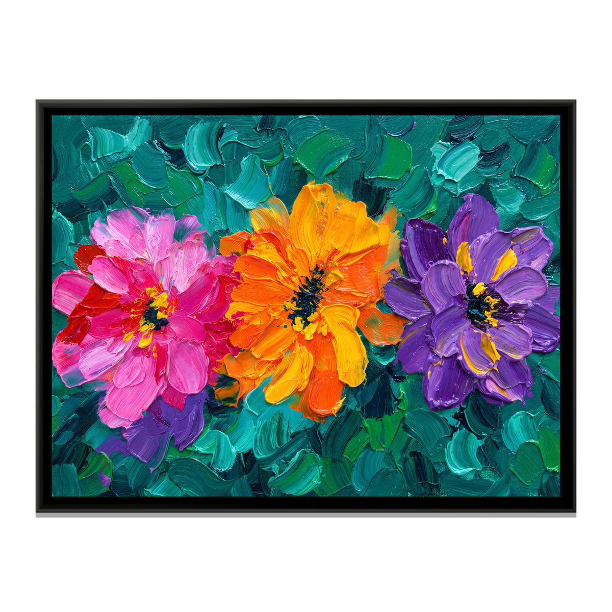 Vibrant Impasto Blooms - framed canvas print, front view