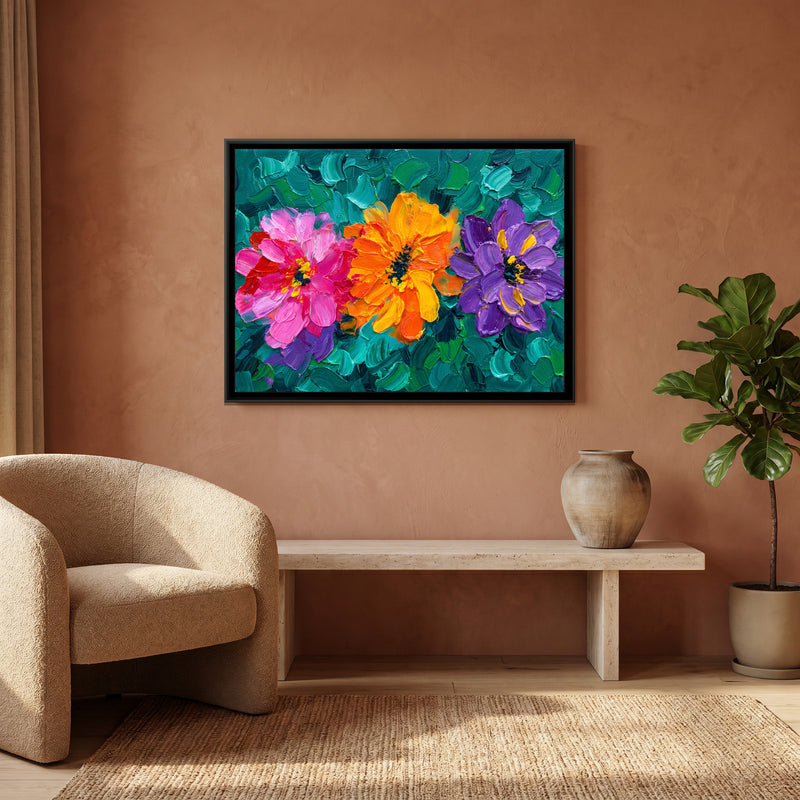 Vibrant Blooms - canvas art shown in a styled room