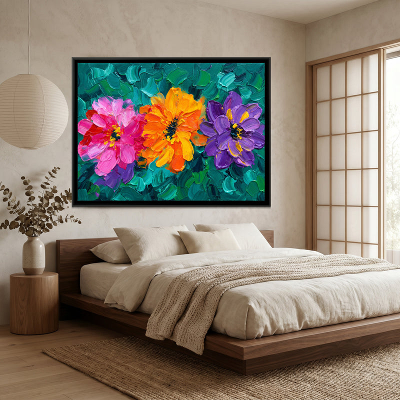 Vibrant Impasto Blooms - canvas art shown in a second room setting