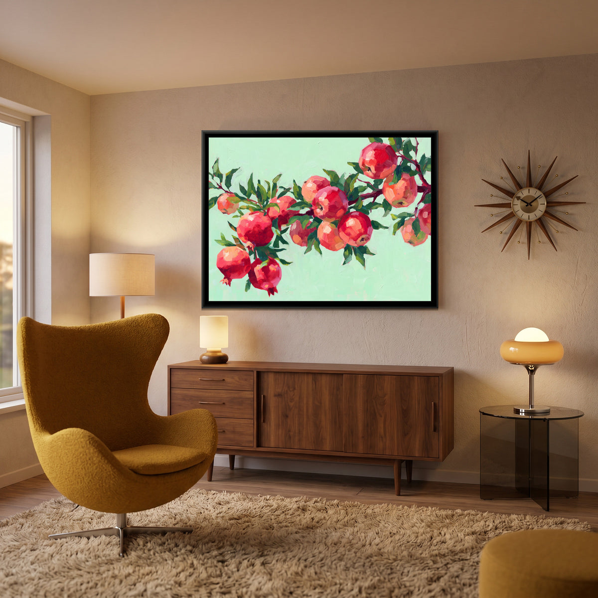 Crimson Orchard Bounty - canvas art shown in a styled room