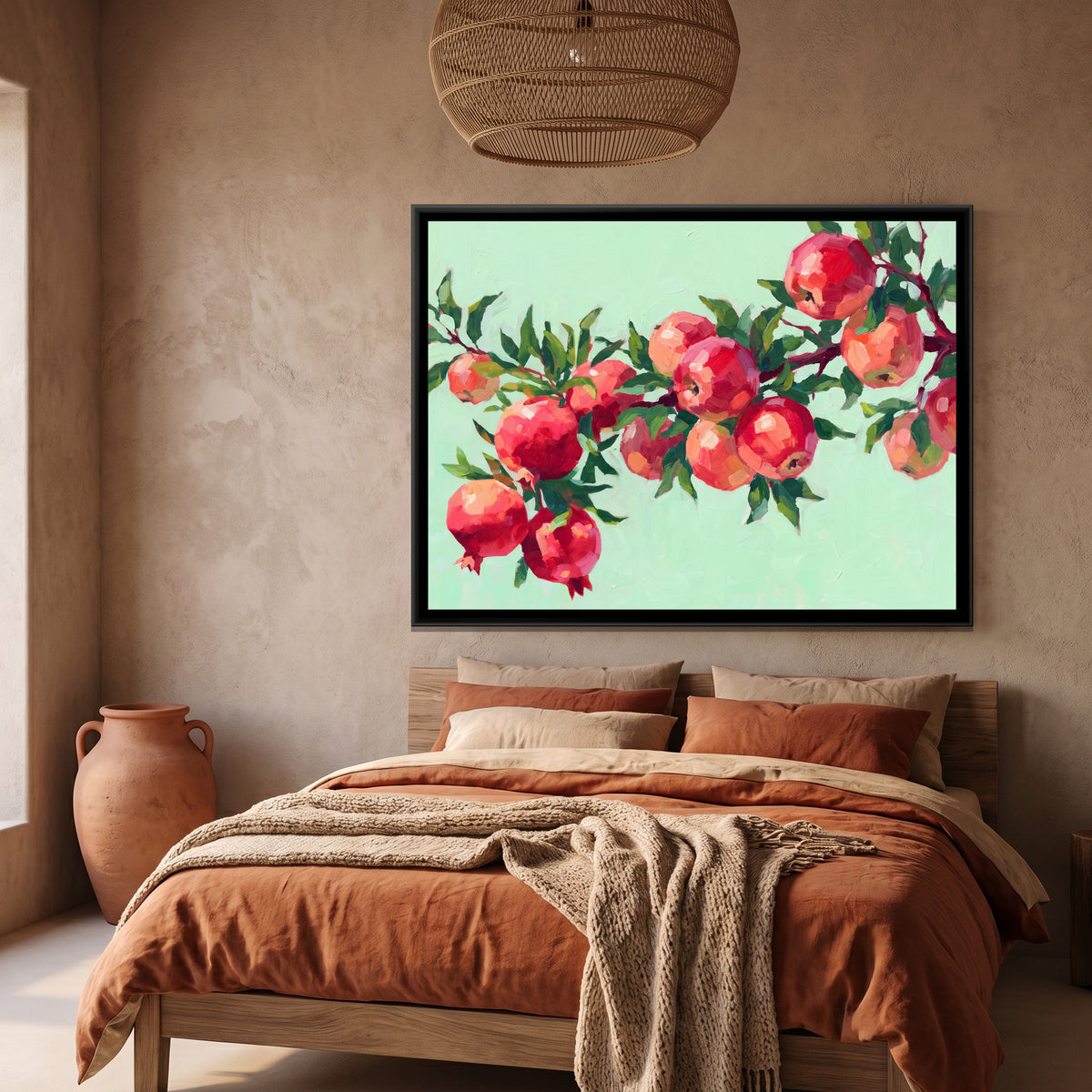 Crimson Orchard Bounty - canvas art shown in a second room setting