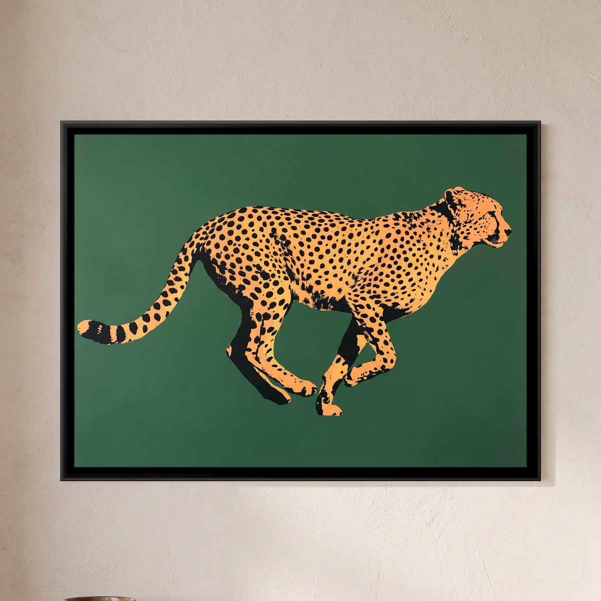 Cheetah in Stride - framed canvas art hung on a wall