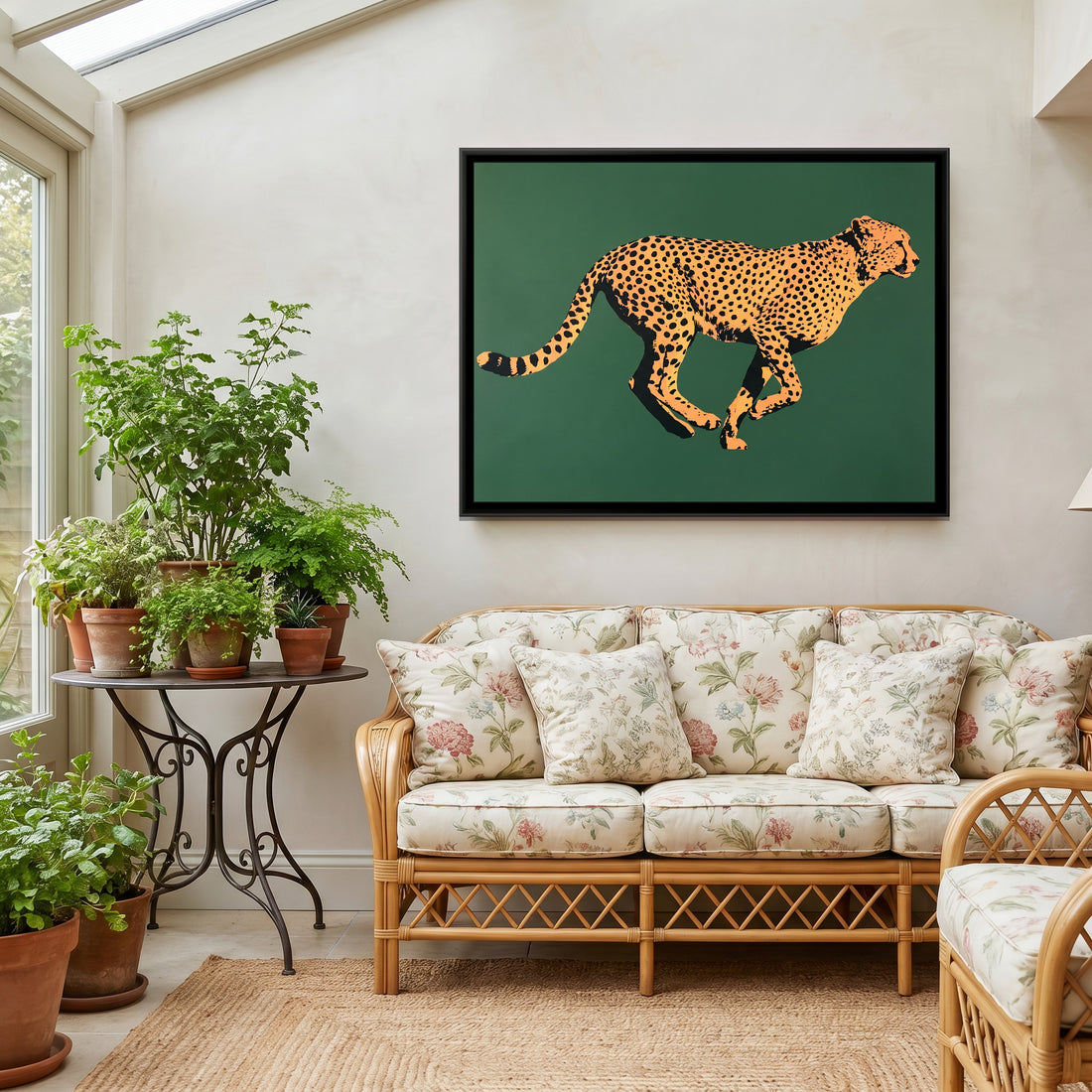 A Kolorkaari canvas in a floater frame, in a room