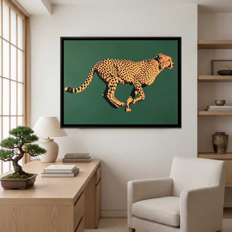 Cheetah in Stride - canvas art shown in a second room setting