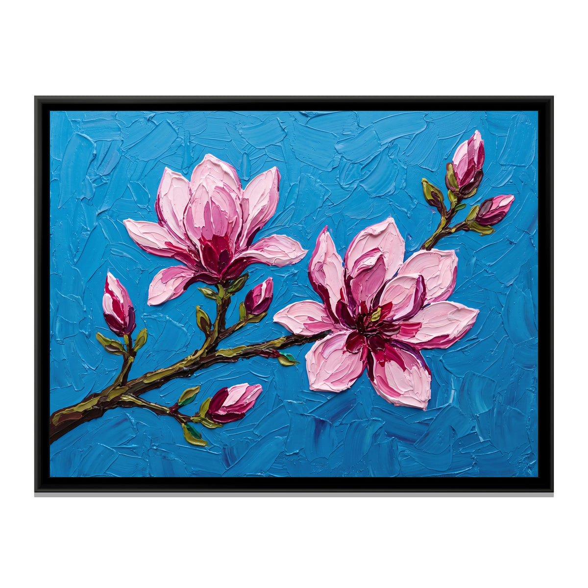 Magnolia Branch in Azure - framed canvas print, front view