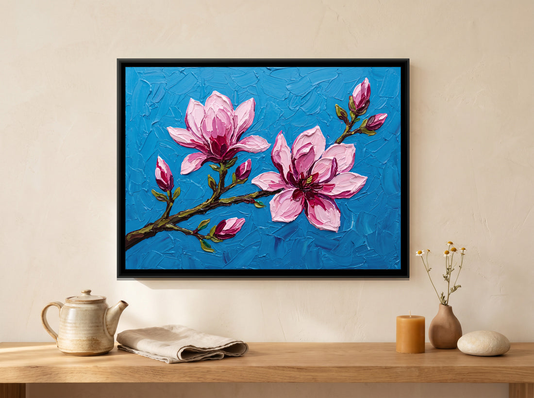 A Kolorkaari canvas in a floater frame, in a room