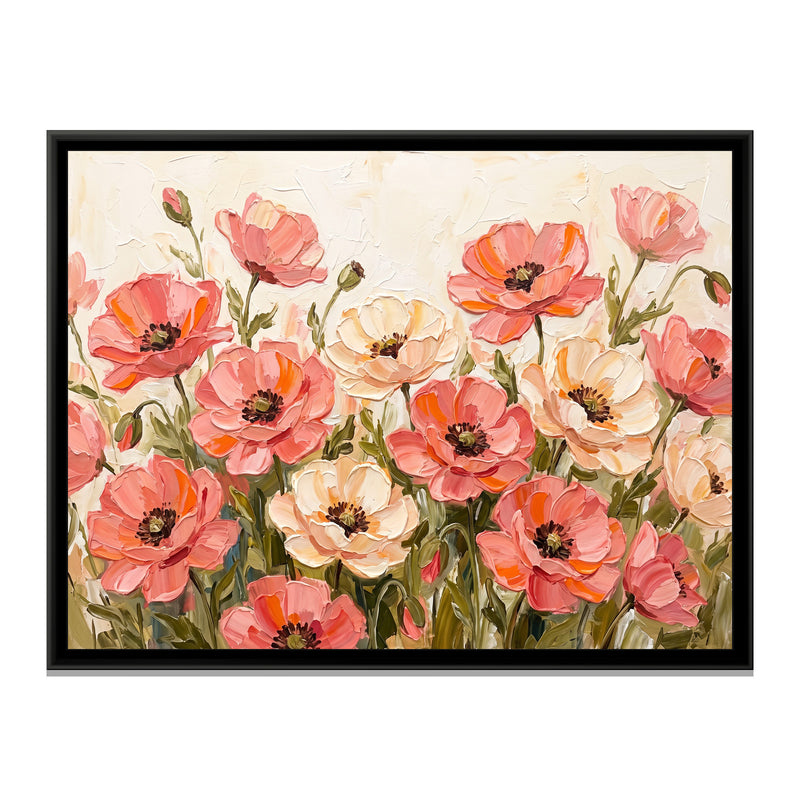 Sweeping Coral Poppies - framed canvas print, front view
