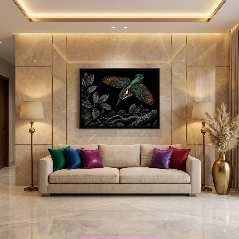 Emerald Descent - canvas art shown in a styled room