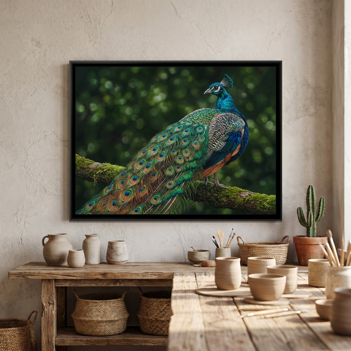 Regal Plumes in the Glade - canvas art shown in a second room setting