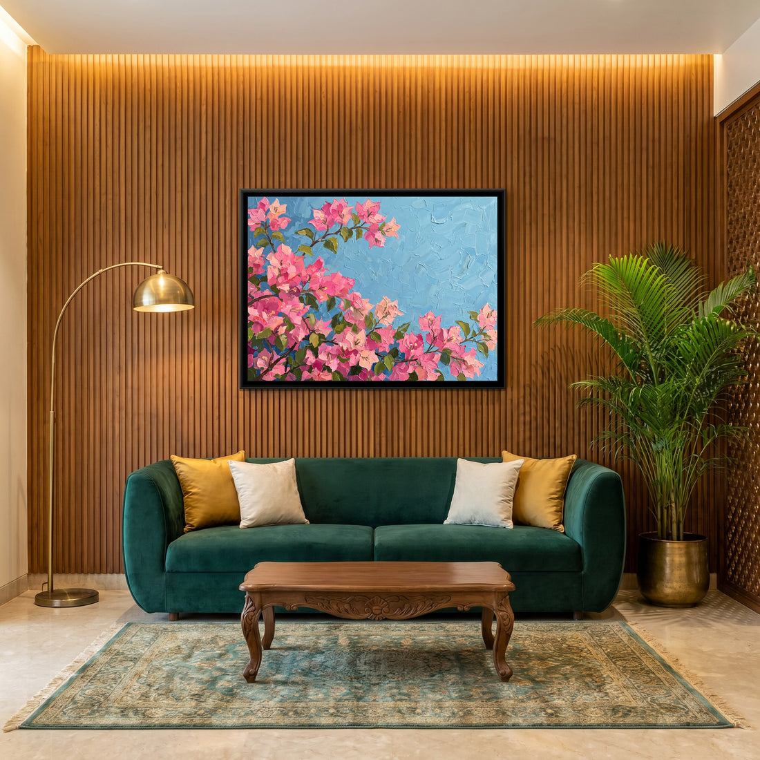 A Kolorkaari canvas in a floater frame, in a room