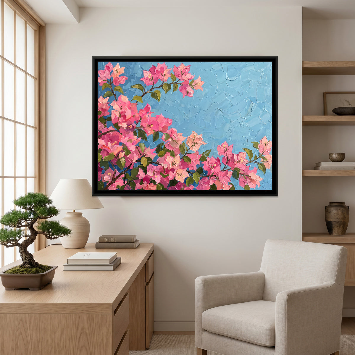 Impasto Bougainvillea Canopy - canvas art shown in a second room setting
