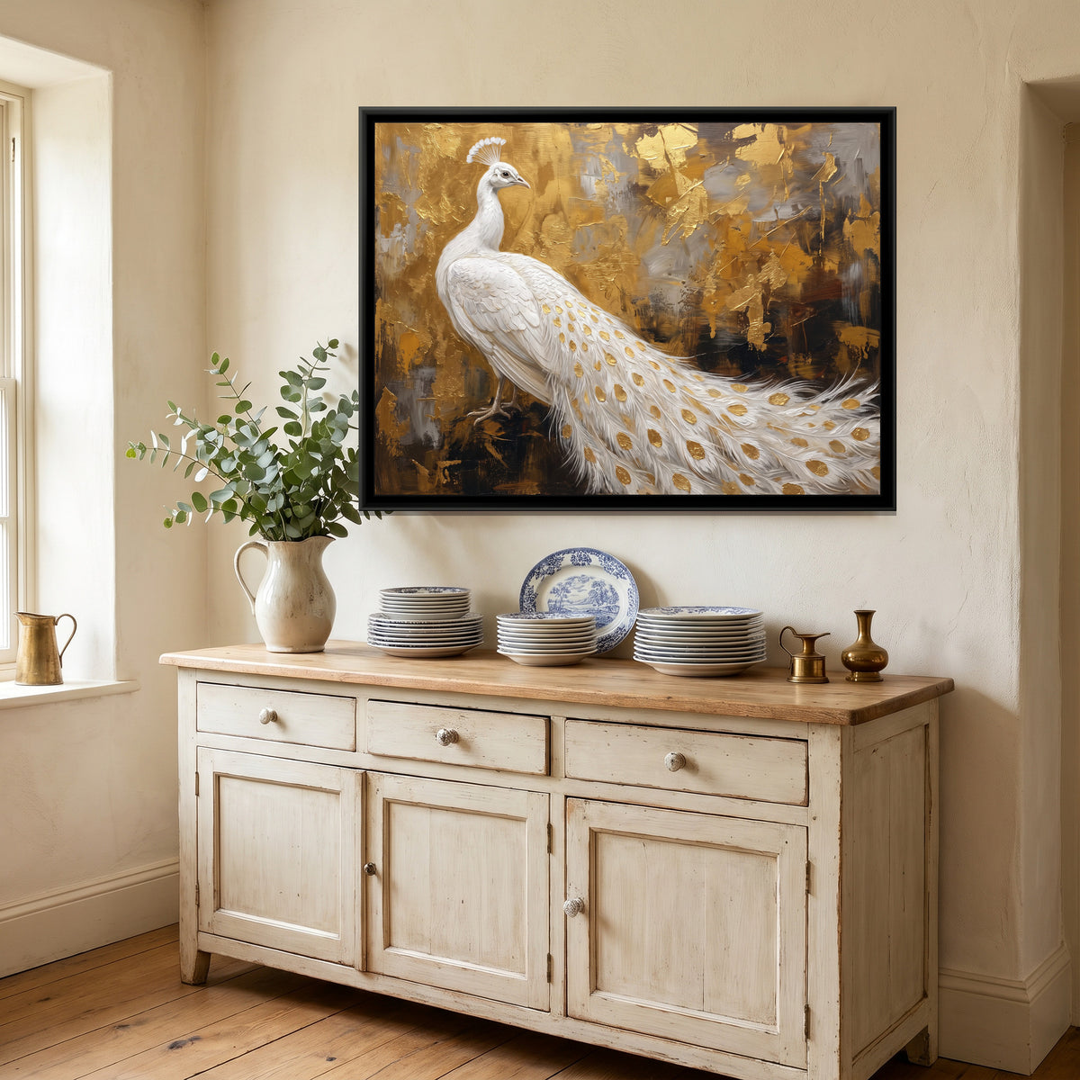 Gilded Plumage - canvas art shown in a second room setting