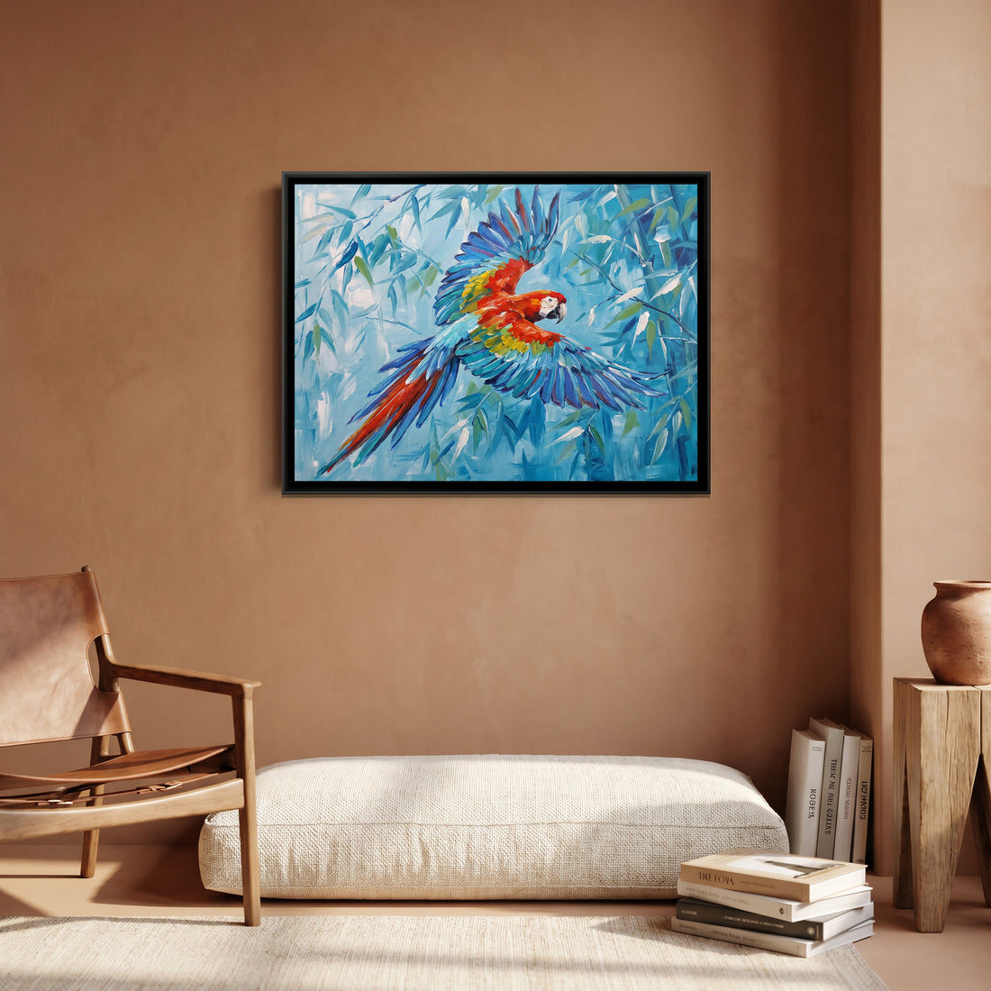 A Kolorkaari canvas in a floater frame, in a room