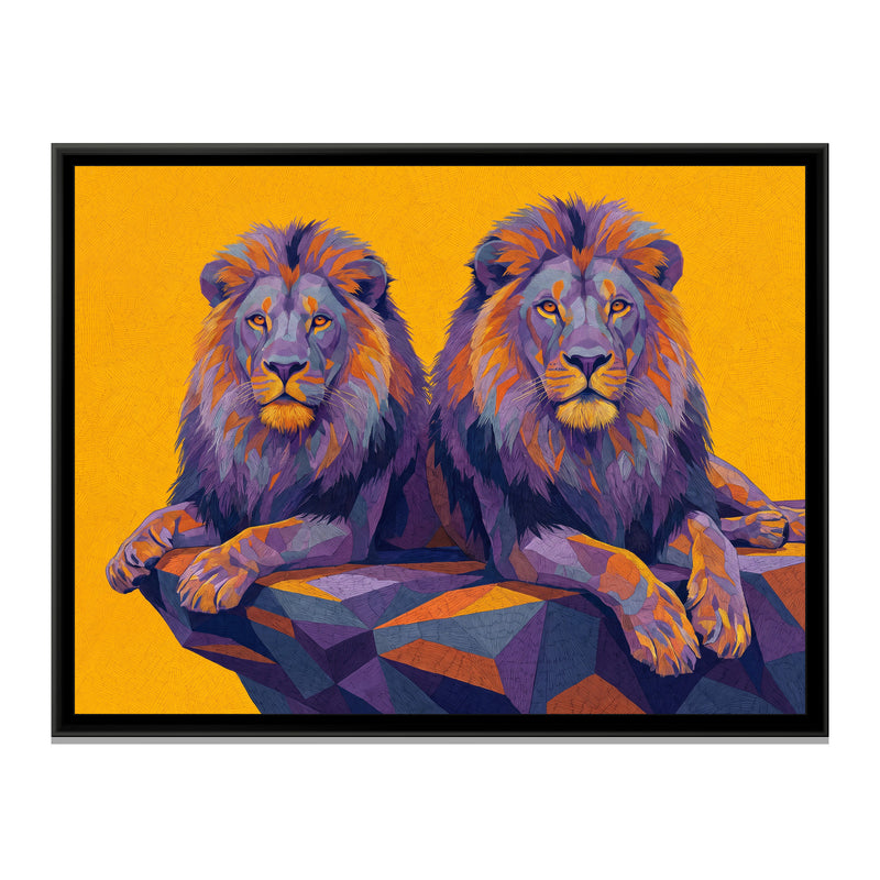 Prismatic Lion in Repose - framed canvas print, front view