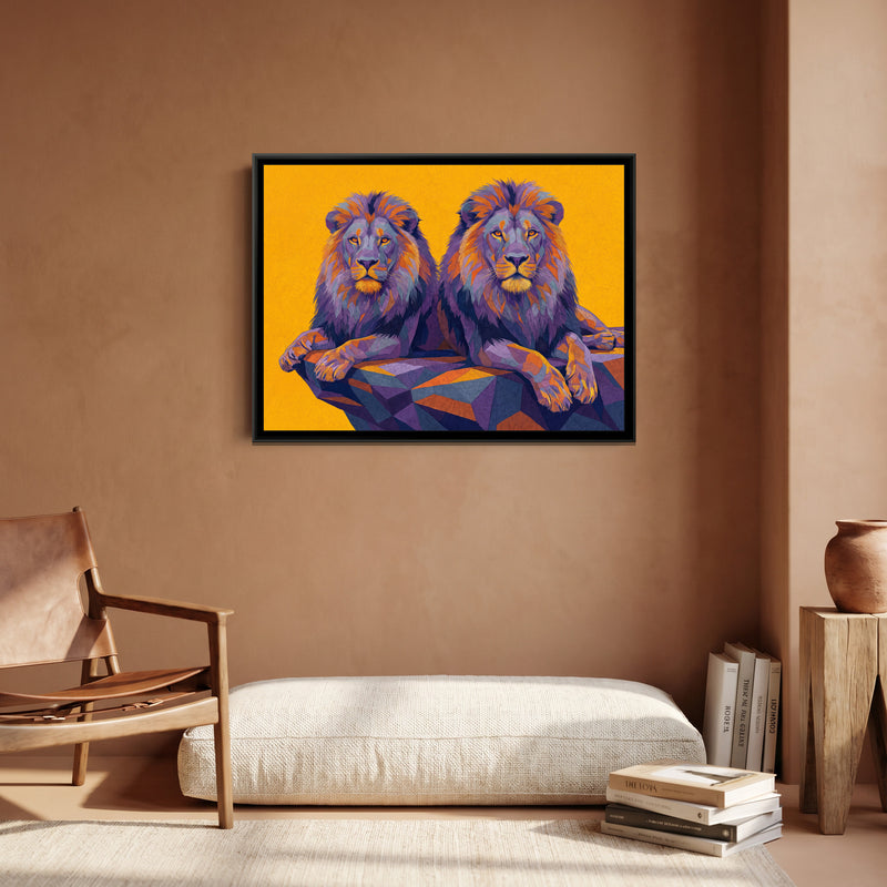 Prismatic Lion in Repose - canvas art shown in a second room setting