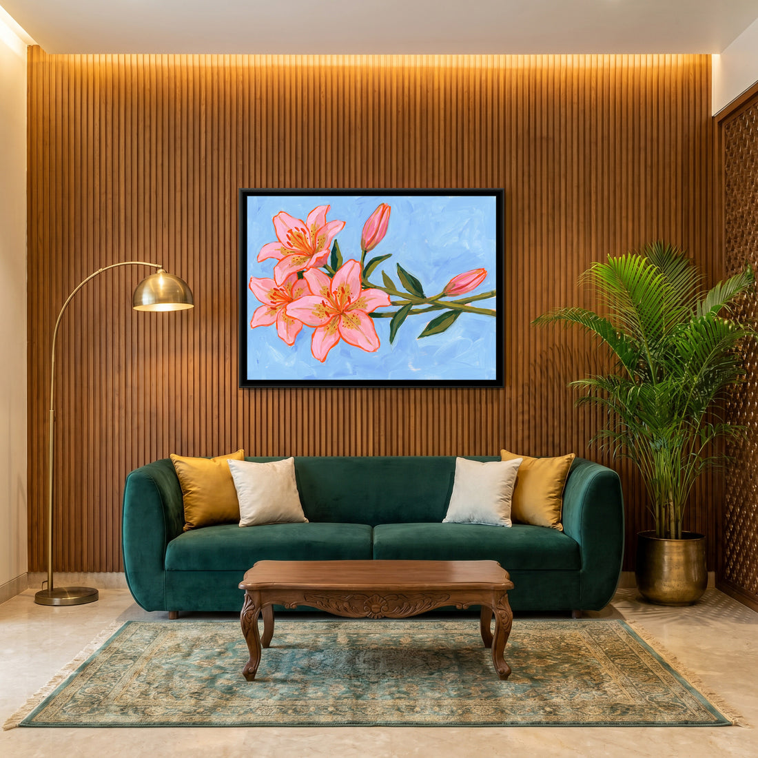 A Kolorkaari canvas in a floater frame, in a room