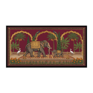 View 2 of Elephant and Calf on a Marigold Terrace in Crimson