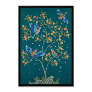 View 2 of Indian Rollers in a Flowering Kadamba on Deep Teal Silk