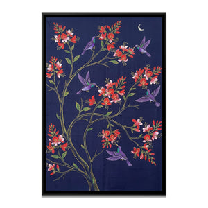 View 2 of Sunbirds in a Coral Tree on Deep Indigo Silk
