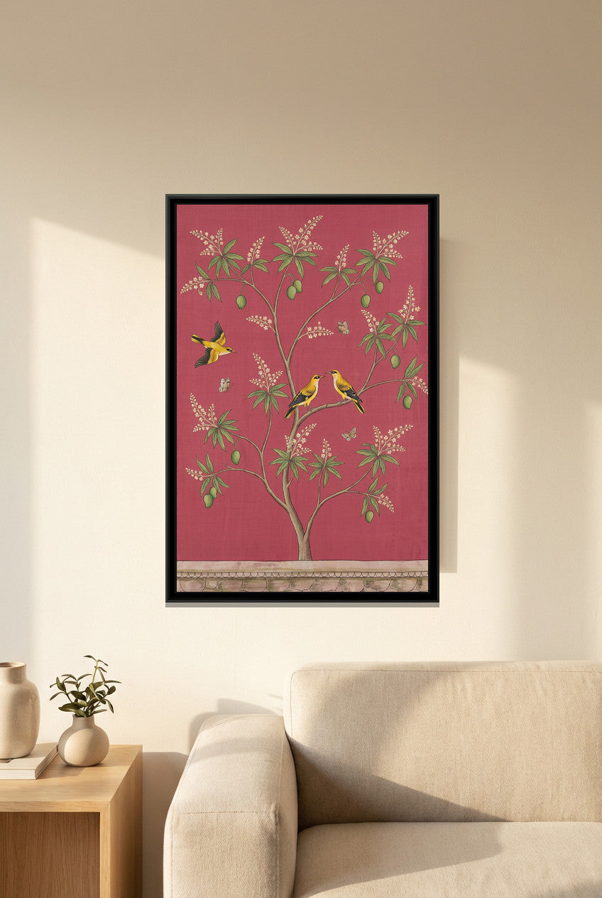 A Kolorkaari canvas in a floater frame, in a room