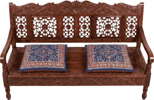 carved wooden bench
