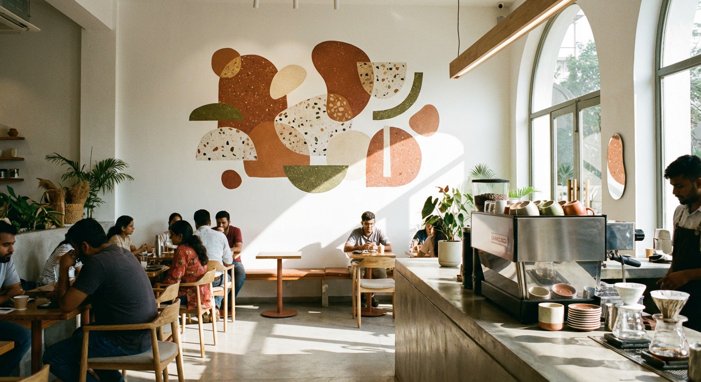 Abstract mural in coffee shop