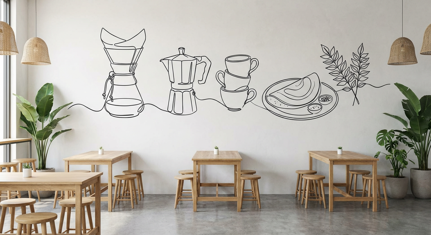 Line art minimal mural