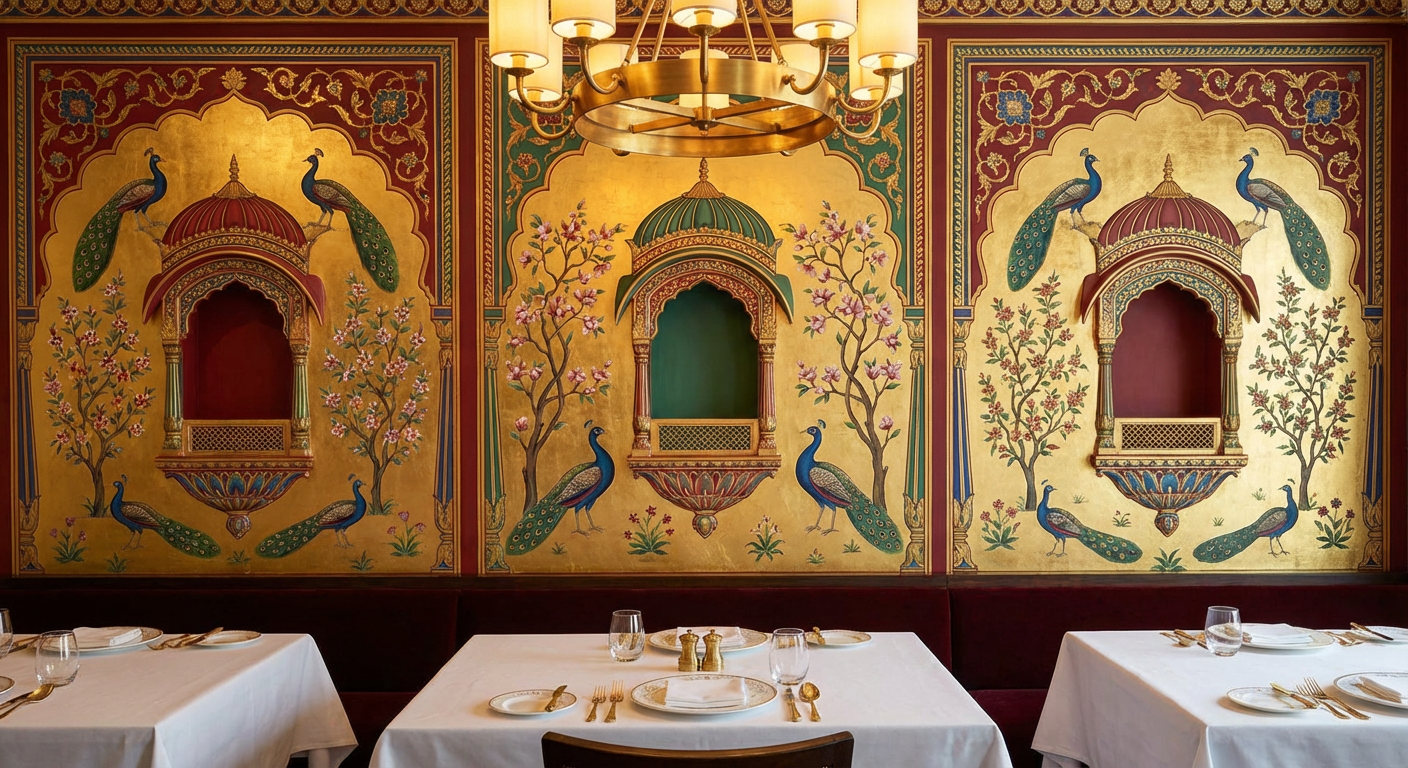 Mughal mural in fine dining restaurant