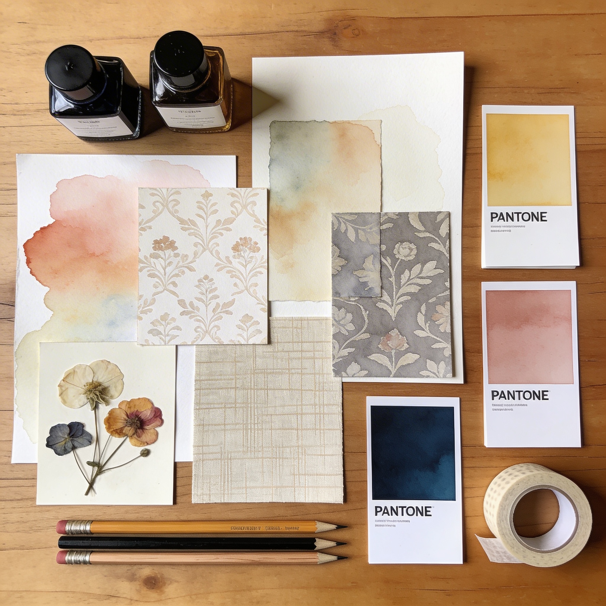Studio materials and colour swatches