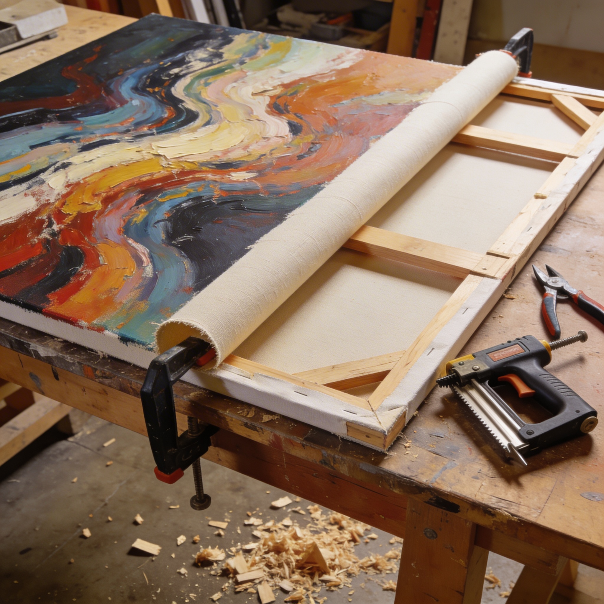 Stretching canvas on frame